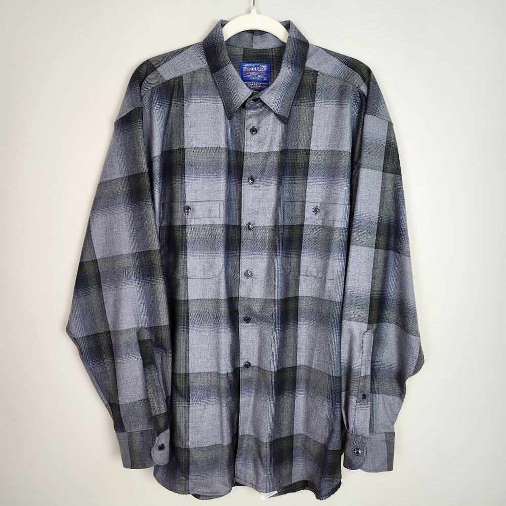 VTG Pendleton 100% Virgin Wool Mens Size XL Dark Gray Flannel Western Lumberjack
